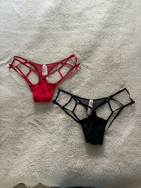 NWT Victoria’s Secret Red and Black Strappy Satin Panty Bundle Size XL